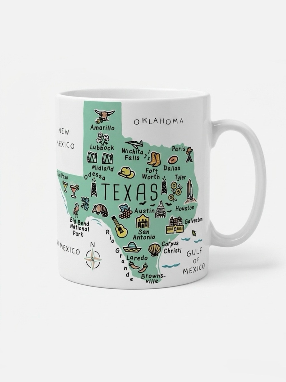 222 Fifth My Place White Green Texas 28 OZ Jumbo Coffee Mug